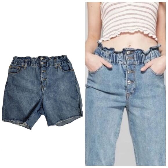 PAPER BAG shorts waist high rise bermuda cut off denim 12 - Picture 1 of 11